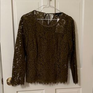 J Crew Lace Long Sleeve Top - Olive Green 6P NWT